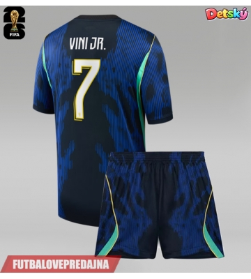Lacne Dětský Futbalové dres Brazília Vinicius Junior #7 MS 2026 Krátky Rukáv - Preč (+ trenírky)